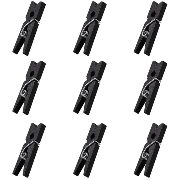 WASHWEPE Little Clothes Pins For Hanging Pictures Ounona 100Pcs Black Mini Wooden Clips
