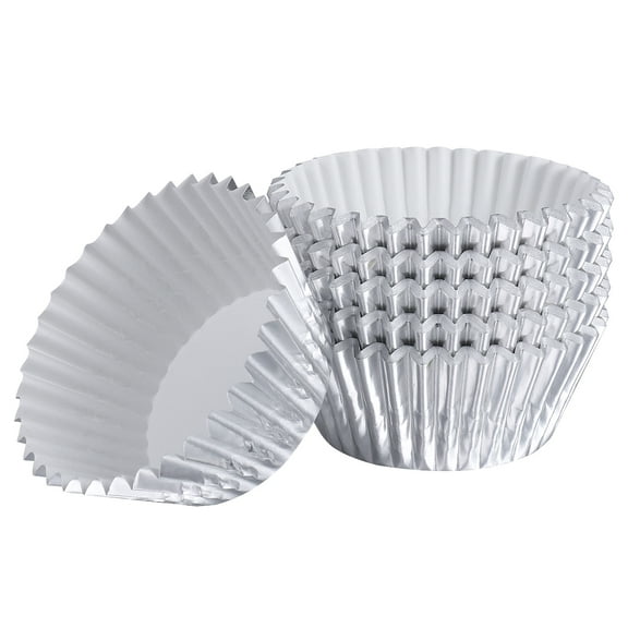 Tineasur 100Pack Silver Aluminum Foil Cupcake Baking Cups No Peculiar Smell Safe Use Nonstick Baked Goods Easily Food Grade Standard Round Elegant