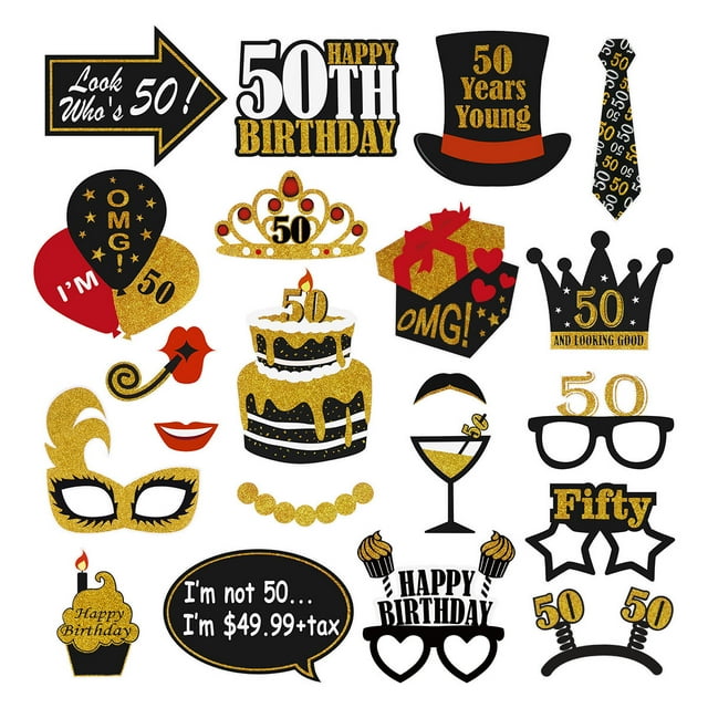 50th Birthday Party Photo Booth Props, 21pcs Handheld Fifty Party Decoration, 50th Birthday Vase Filler, Selfie Props, 50th Birthday Photo Backdrop Prop