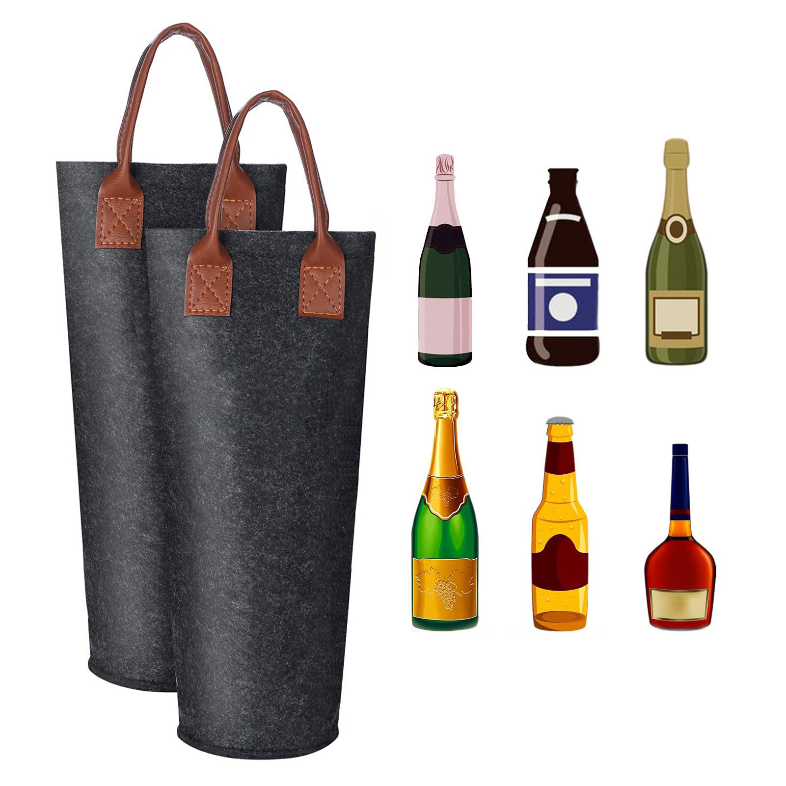 Frcolor 2pcs Single Felt Wine Bottle Bag Wine Bottle Carrier Bag Wine