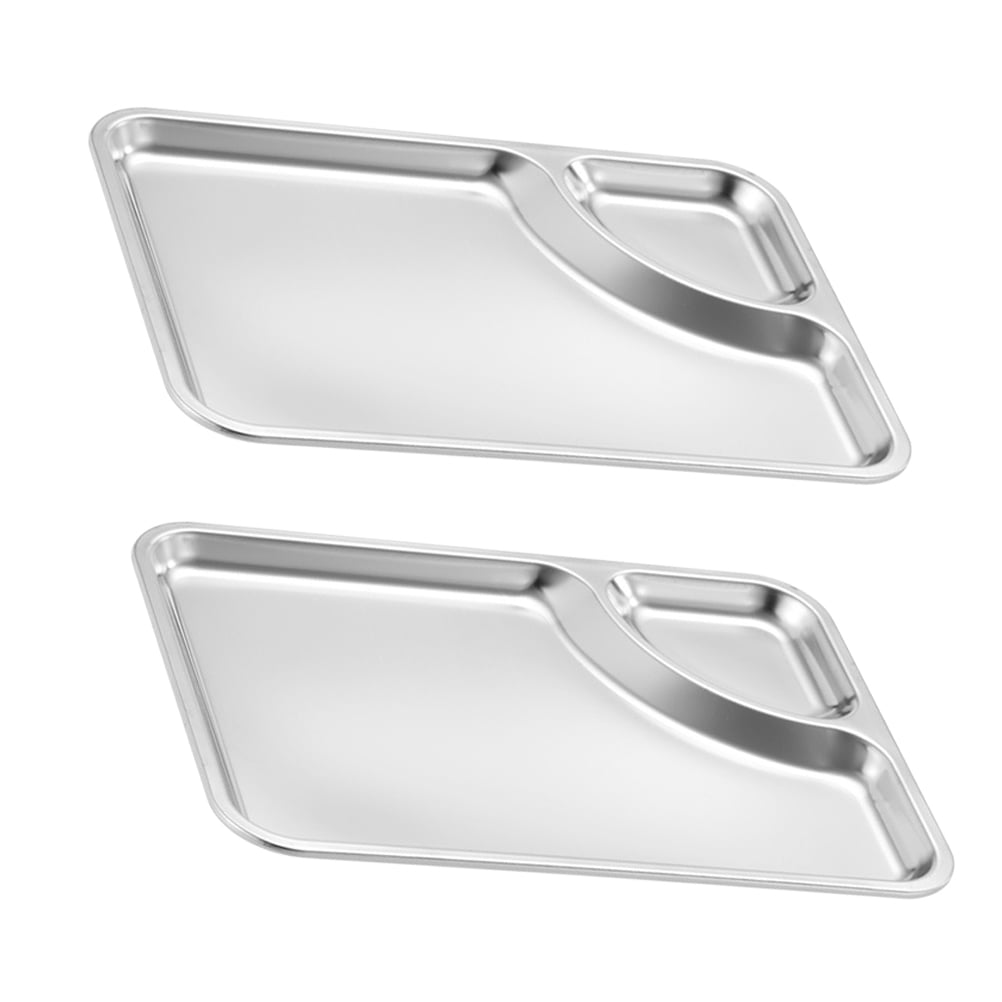 Frcolor 2pcs Stainless Steel Food Plate Food Sauce Separate Plate