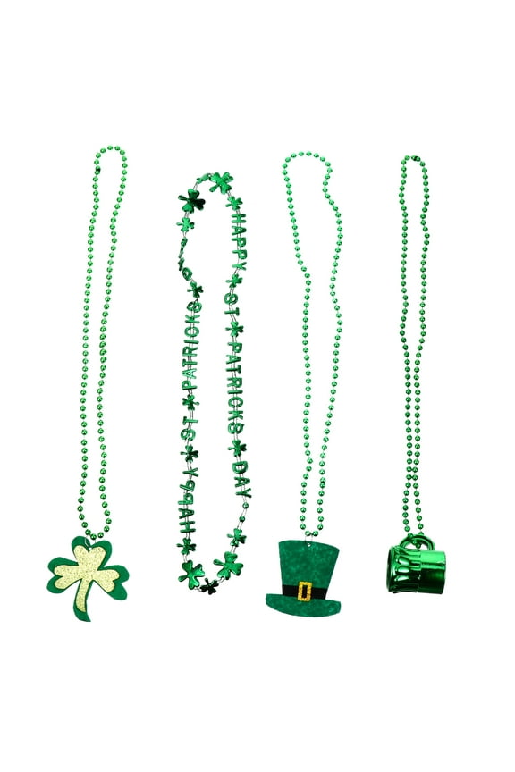 4 Pcs St. Patrick's Day Necklaces Round Beads Necklace Shamrock Neck Chains