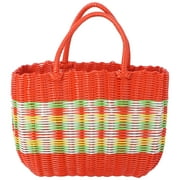 Frcolor Woven Plastic Tote Basket Bag with Handles for Shopping, Grocery, Market, Picnic, Beach, Storage, Straw and Rattan Style