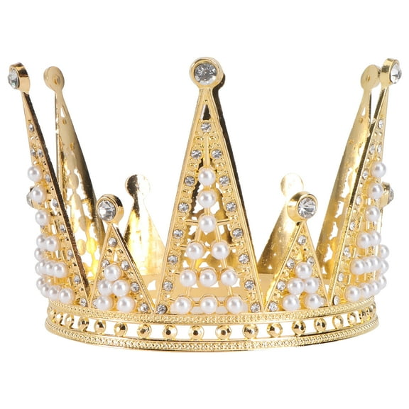 Frcolor Bridal Crown Triangle Headdress Rhinestone Highlight Tiara Crown Party Cake Decoration Hair Accessory Wedding Headpiece Wedding Supplies Birthday Ornament (Golden))