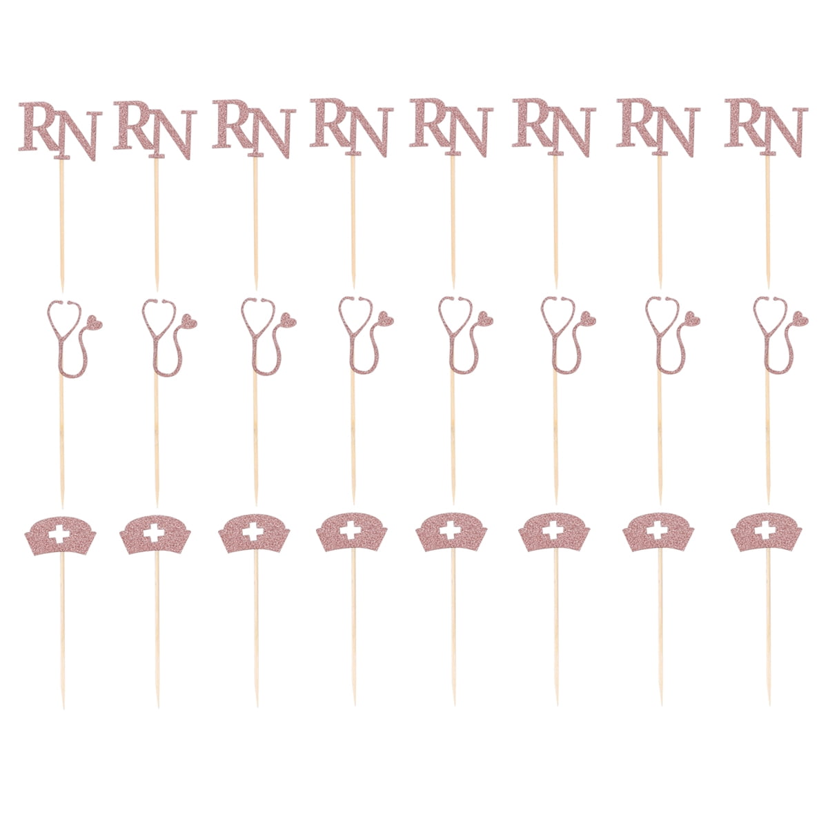 24 Stück Cupcake-Topper 'Krankenschwester' – Für Abschlussfeier, Party, Roter Glitzer