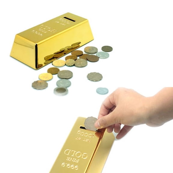 Luxury Style Gold Bar Shaped Money Box Novelty Bank Saving Pot Golden