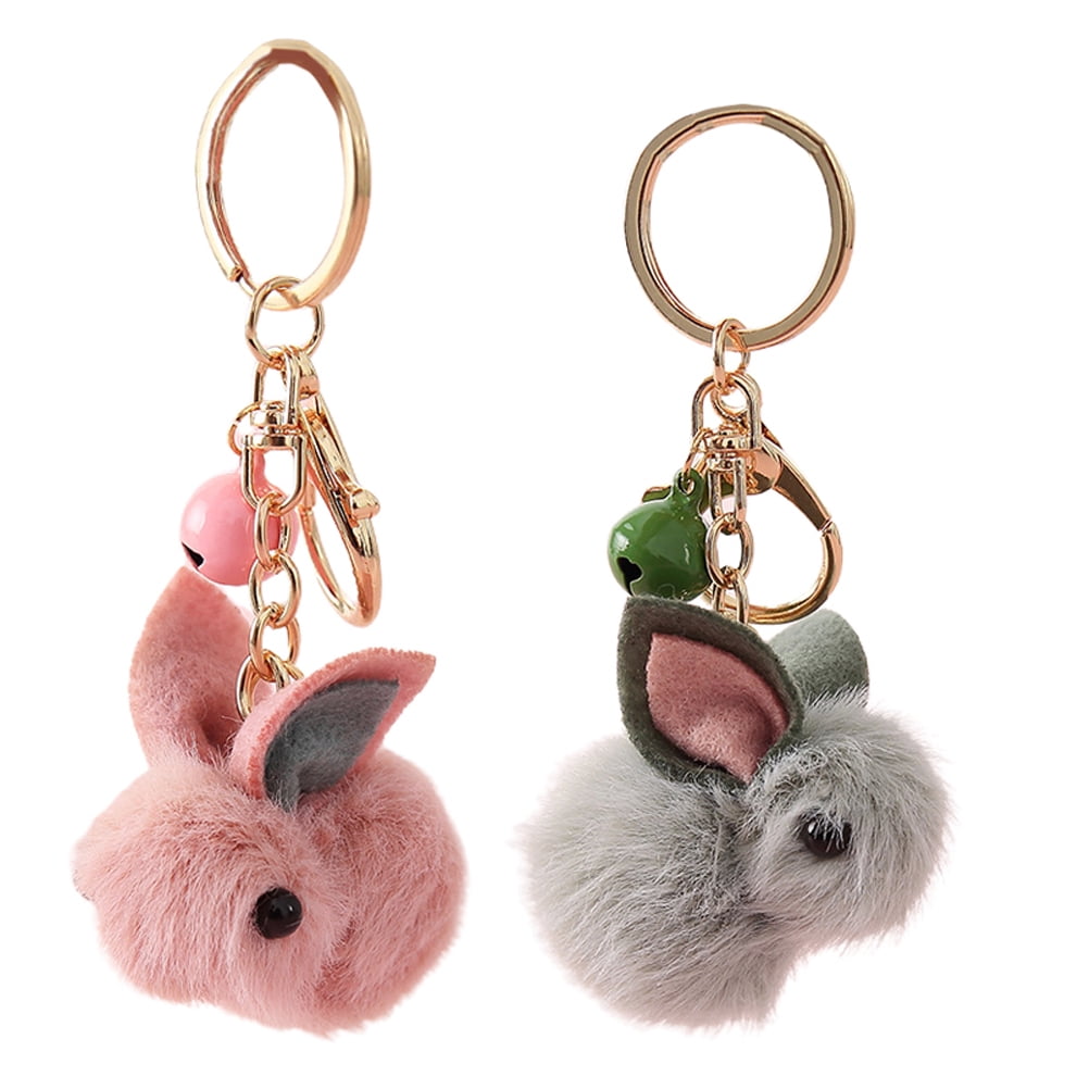 CIMAXIC Cute Bunny Keychain Wool Felt Women Easter 2Pcs 5.1X2.4X2.4In