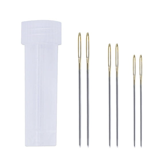 Stainless Steel Large Eye Needles for Stitching Use Golden Tail Three Sizes 2 Pieces Each