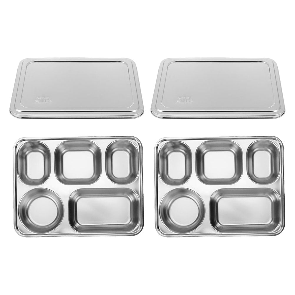 Frcolor Plate Divided Plates Food Tray Lunch Dinner Trays Stainless Steel Compartment Control