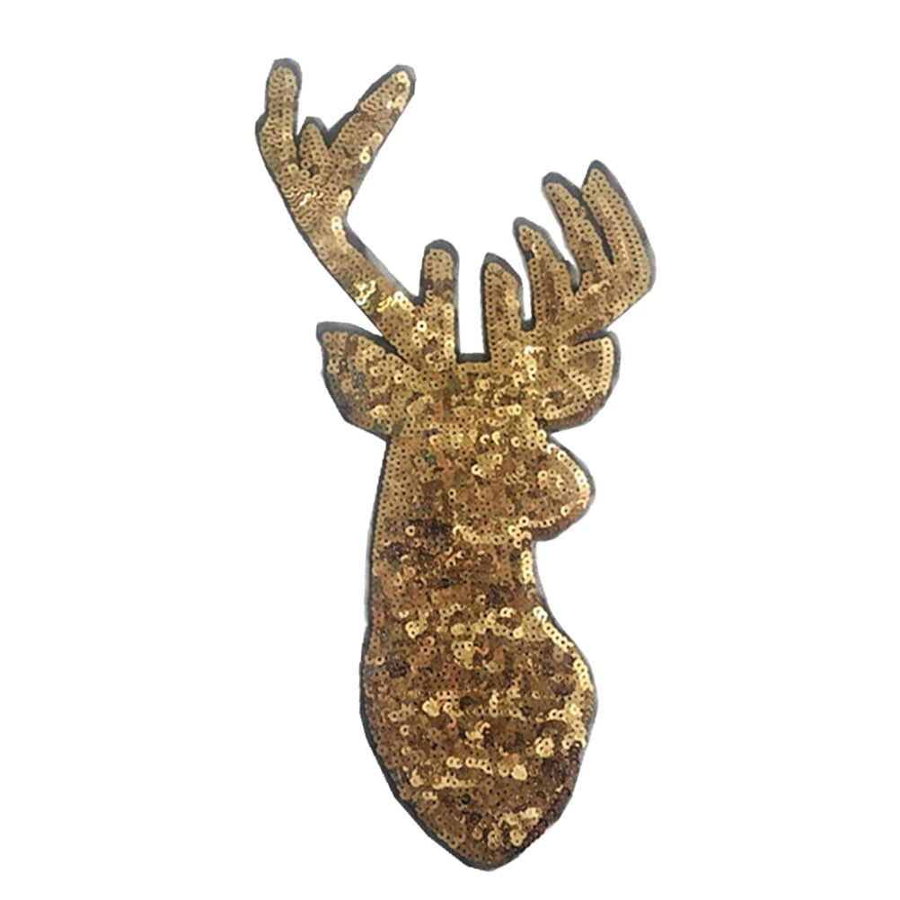 Frcolor Sequin Embroidery Sewing Patches Christmas Deer Shaped Patch  Sweater T-shirt Clothing Patch Appliques for Children's Women Girl(Golden)  