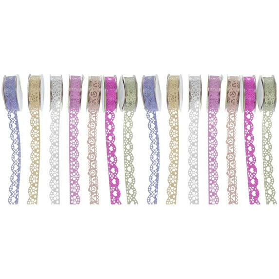 Frcolor Tape Lace Washi Glitter Masking Christmas Wrapping Tapes Washi Tape Scrapbook Sparkly Decorative Diy Flower Bling Sticky