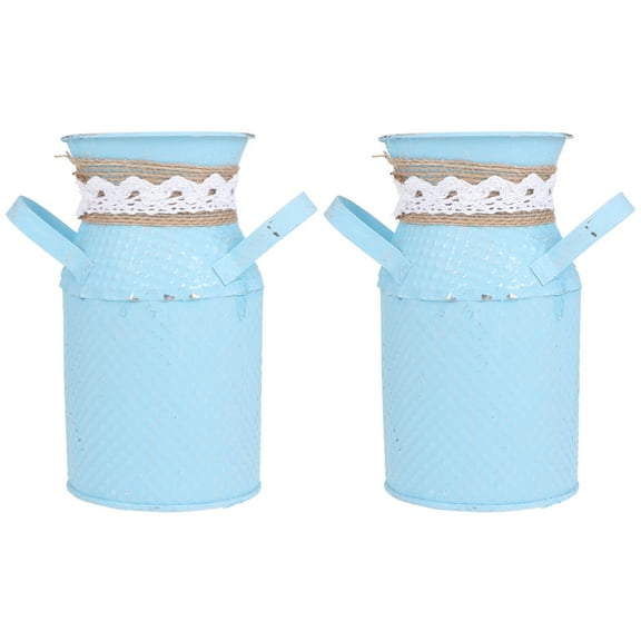 Frcolor Vase Flower Metal Bucket Rustic Jug Farmhouse Pot Shabby Iron Milk Vintage Pitcher Decorative Galvanized French Holder