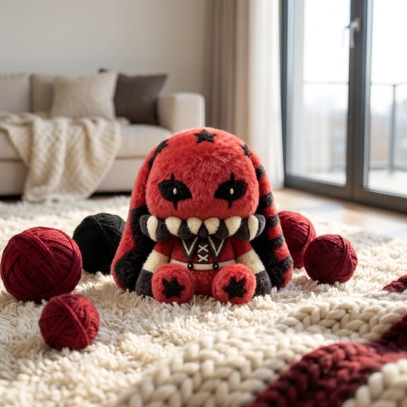 The Freak CircusDark Star Critter Gothic Carnival Jester Bunny Plush, Spooky Red Star Floppy Ear Rabbit Stuffed Decor, Creepy Cute Circus Clown Rabbit Collectible Plush Gift