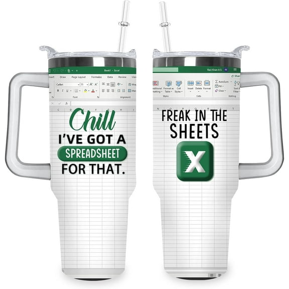 Freak In The Sheets Excel Tumbler 40Oz with Handle and Straw Office Mug Accountant Funny Cug Gifts for Boss CPA, CFO, Coworkers, Men, Women, Accounting Graduation
