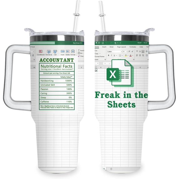 Freak In The Sheets Excel Tumbler 40Oz with Handle and Straw Office Mug Accountant Funny Cug Gifts for Boss CPA, CFO, Coworkers, Men, Women, Accounting Graduation