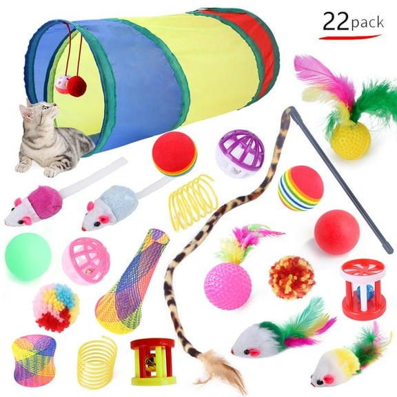 Freaki 22 PCS Cat Toys Kitten Toys, Cat Tunnel Toy for Indoor Cats, Interactive Kitty Toys Cat Feather Toy Fluffy Mouse Kitten Toys Assortments for Cat Puppy Kitty