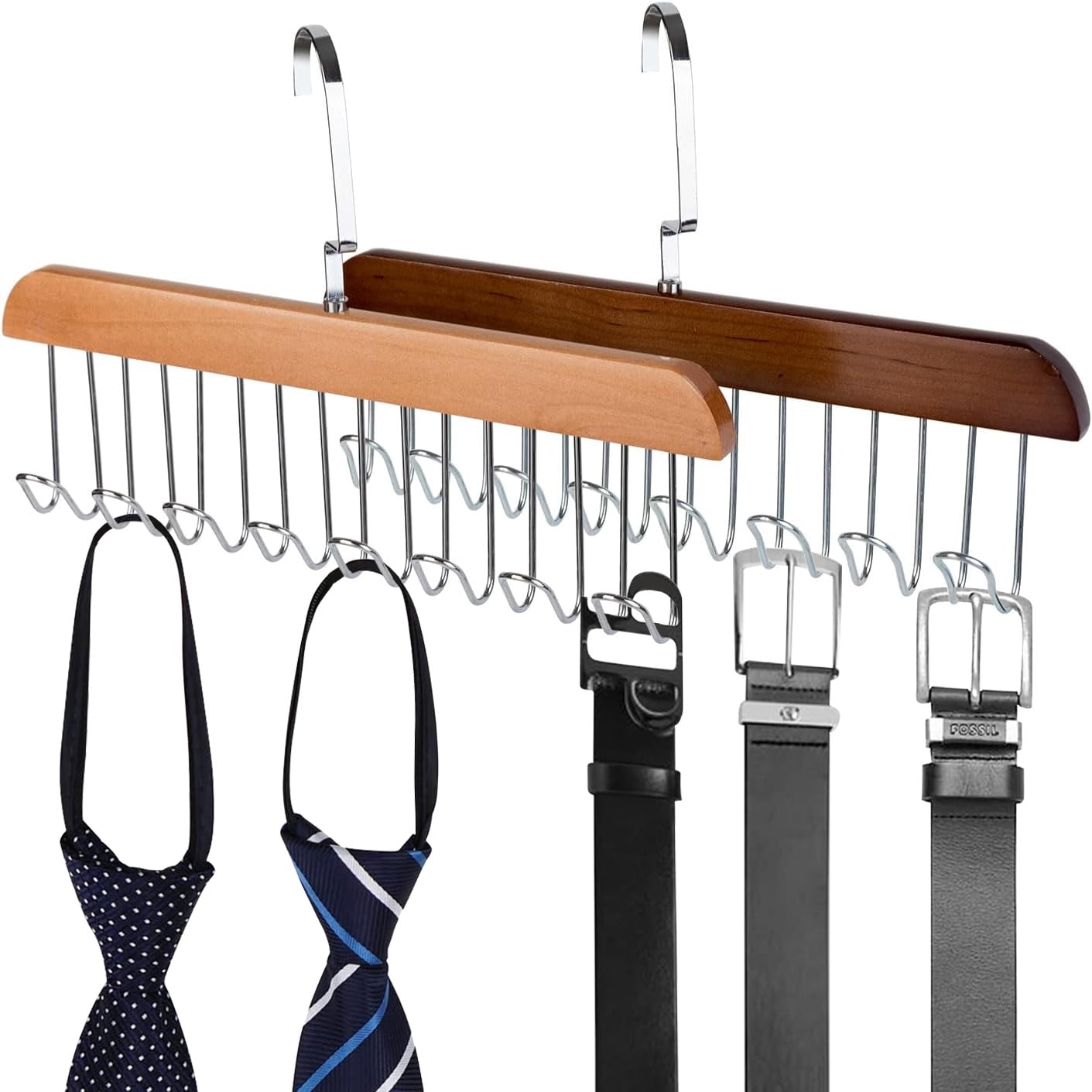 Freaki 2PCS Wooden Belt Hanger, Belt Organizer for Closet with 8 Hooks