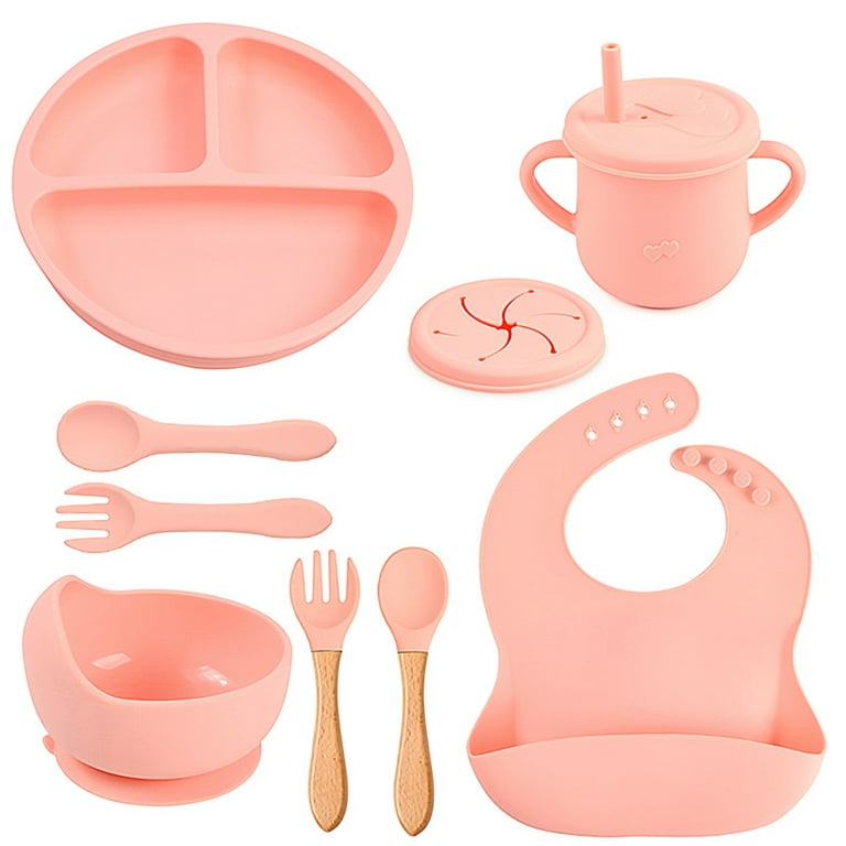 Little One Essentials Silicone Baby Feeding Essentials Set 7 Pack, Feeding  Supplies for Toddlers with Suction Plate, Bowl, Bib, Spoon & Fork, Water 