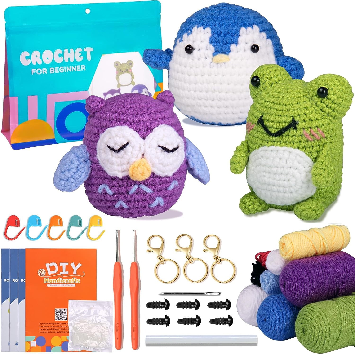  FJNATINH 3PCS Animals Crochet Kit for Beginners, Learn