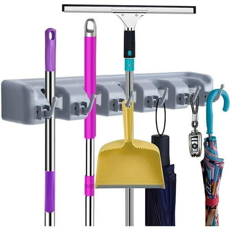 Freaki Mop And Broom Holder Wall Mount Plastic Gray, 6 Count