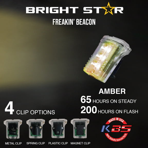 Freakin Beacon Personal Safety Light Visible from 1000+Feet ,MSHA Approved, Water-Resistant and Intrinsically Safe Design Work, Industrial, Running,Biking, Mining Camping (Amber/metal clasp)
