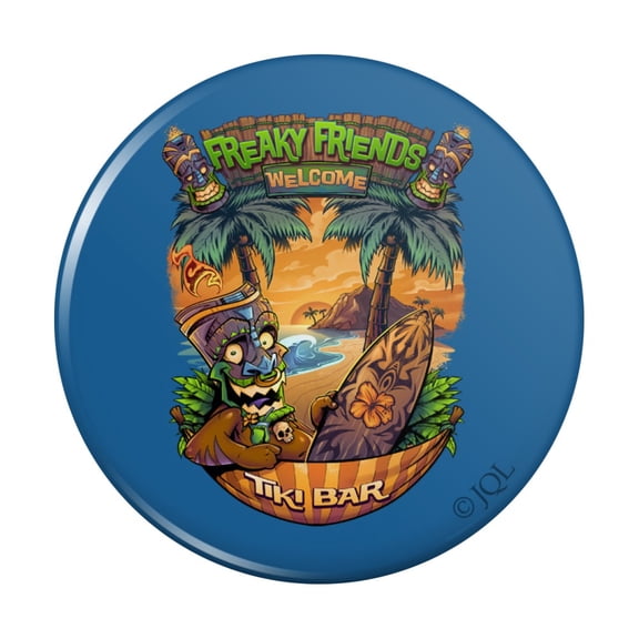 Freaky Friends Tiki Bar Tropical Vacation Kitchen Refrigerator Locker Button Magnet