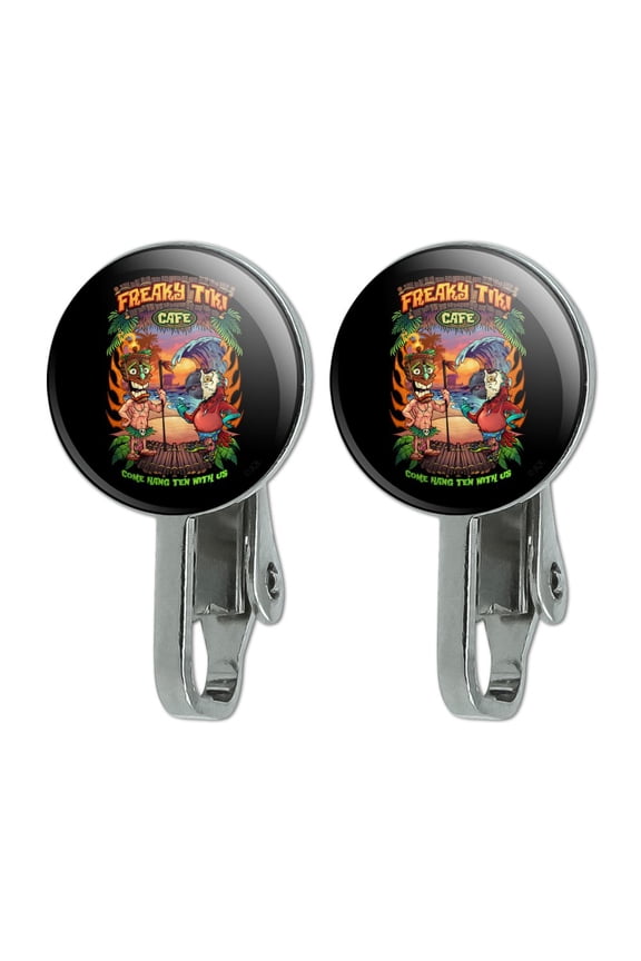 Freaky Tiki Cafe Parrot Tropical Beach Island Novelty Clip-On Stud Earrings