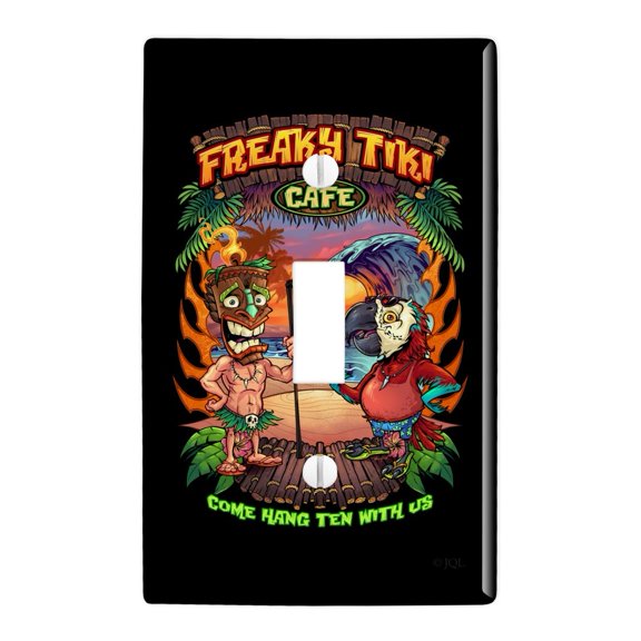 Freaky Tiki Cafe Parrot Tropical Beach Island Plastic Wall Decor Toggle Light Switch Plate Cover