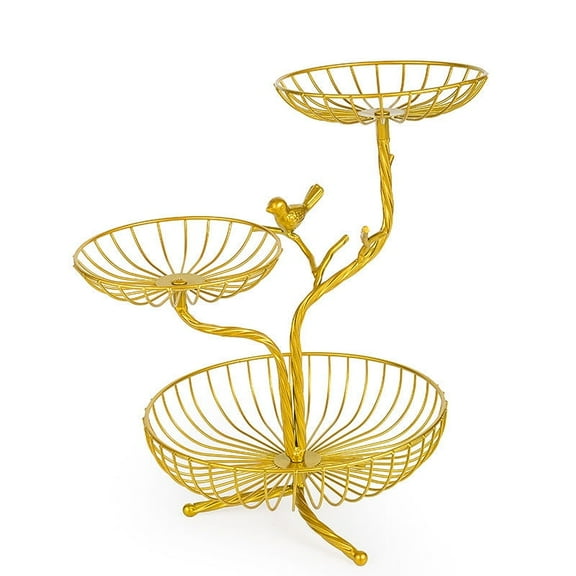Freaswind 3-Tier Fruit Basket Holder Decorative Fruit Bowl Rack Metal Stand Table Countertop Holder for Vegetables Bread Snack for Kitchen Home Use, Gold
