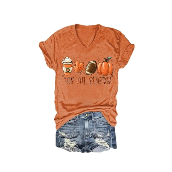 Freaswind Fall V Neck T-Shirt Funny Halloween Thanksgiving Graphic Tee Casual Family Halloween Costume Tops