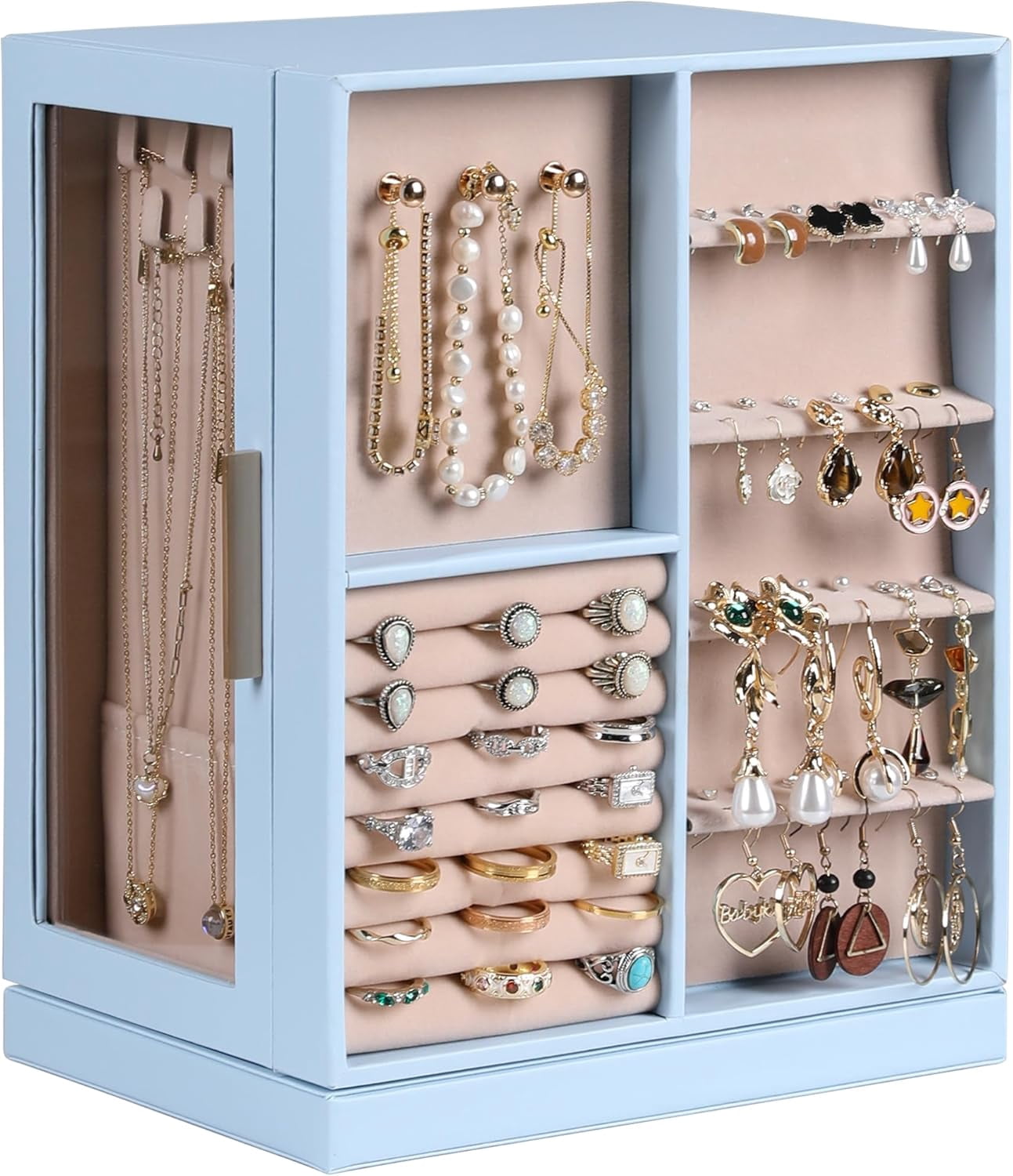 Vlando 3-Tier Leather Jewelry Stand With Display Tray - Cloud White Organizer For Necklaces, Earrings, Bracelets