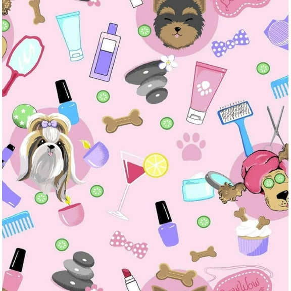 Freckle + Lollie Pampered Paws Pink Diva Dogs Grooming 100% Cotton Price per Yard