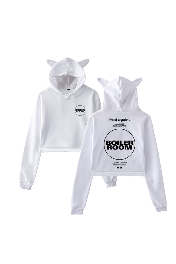 Fred Again Boiler Room Short Hoodies Fashion Cat Ear Sweatshirt Hip Hop Style Clothes
