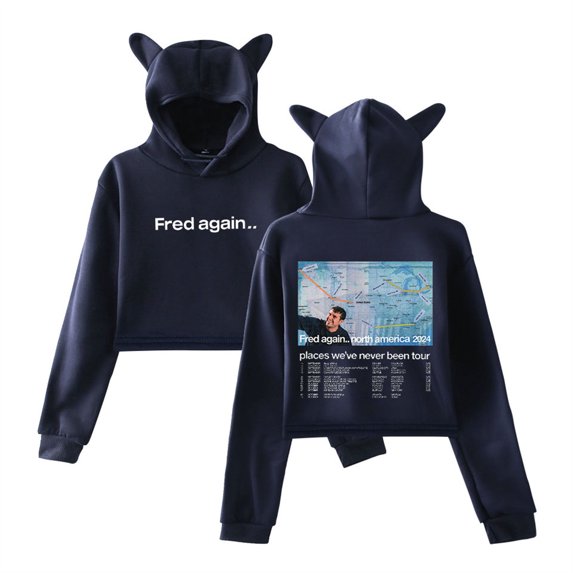 Fred Again Places We've Never Been Tour 2024 Short Hoodie Fashion Cat Ear Sweatshirt