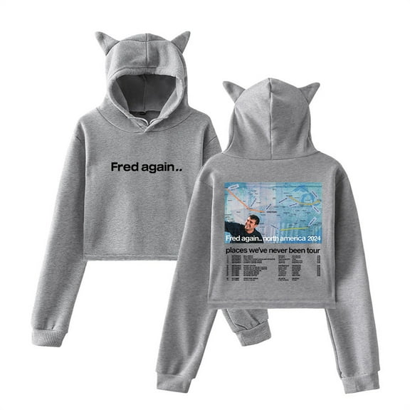 Fred Again Places We've Never Been Tour 2024 Short Hoodie Fashion Cat Ear Sweatshirt