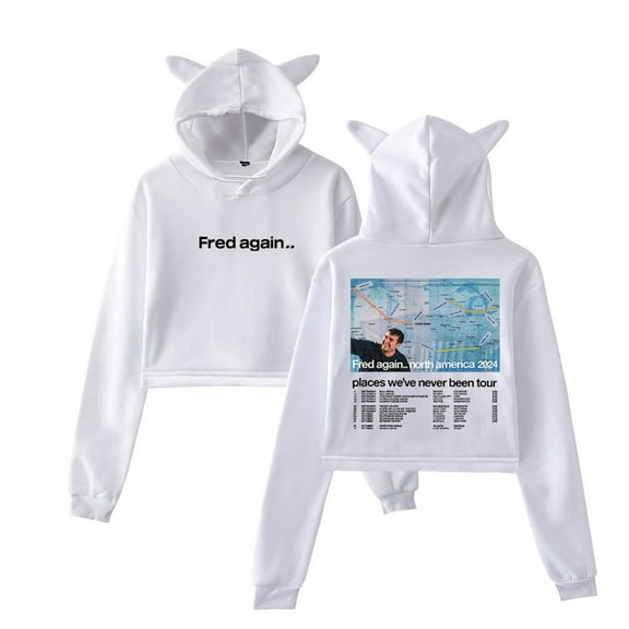 Fred Again Places We've Never Been Tour 2024 Short Hoodie Fashion Cat Ear Sweatshirt