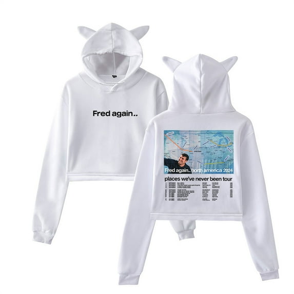 Fred Again Places We've Never Been Tour 2024 Short Hoodie Fashion Cat Ear Sweatshirt