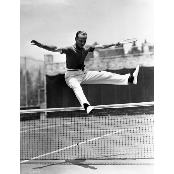 Fred Astaire Leaped Over Tennis Net in Black and White Photo Print (24 x 30)