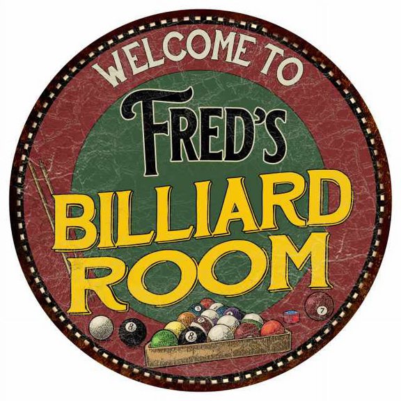Fred's Billiard Room 14" Round Metal Sign Kitchen Wall Decor 100140033059