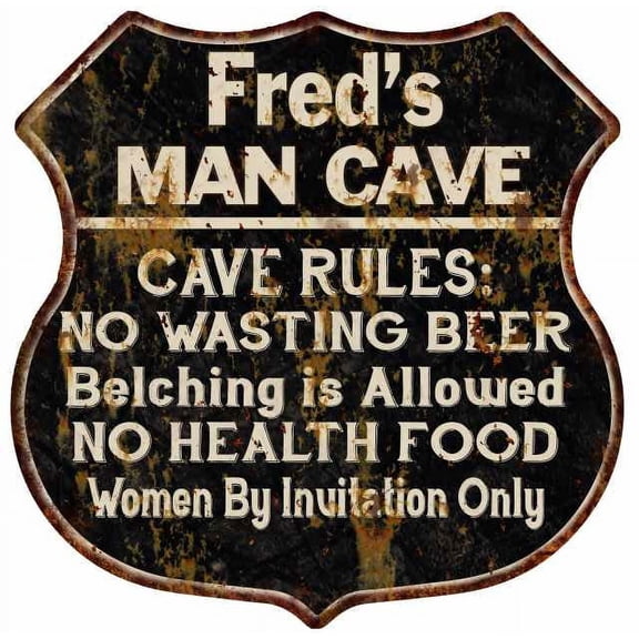 Fred's Man Cave Rules Sign Shield Metal Gift 211110007060