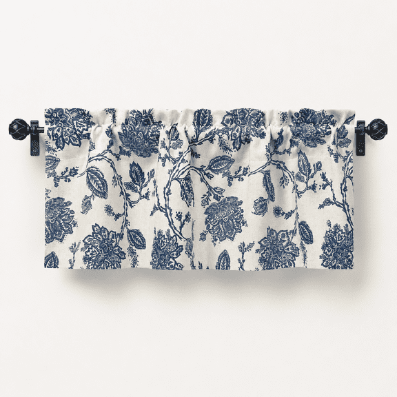 Freda Jacobean Fllinen Blend Blackout Thermalulated Energy Saving Window Curtain Valance Rod Pocket 2 Layers Single 52 Inch By 14