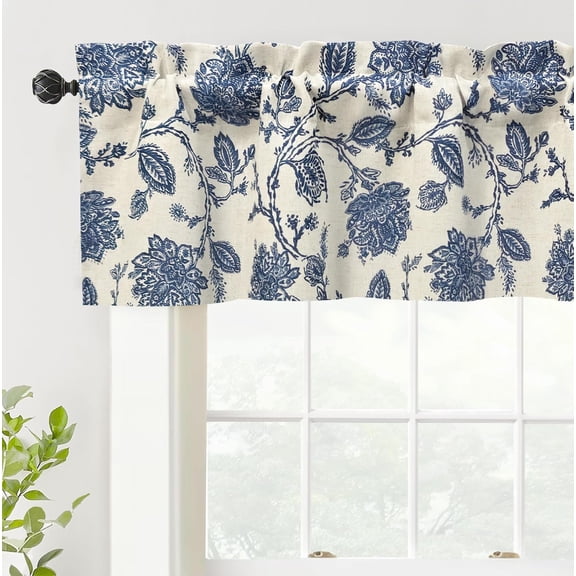 Freda Jacobean Floral Linen Blend Blackout Thermal Insulated Energy Saing Priacy Window Linen Curtain alance Rod Pocket 2 Layers Single 52 Inch by 14 Inch Plus 2 Inch Header Nay Beige