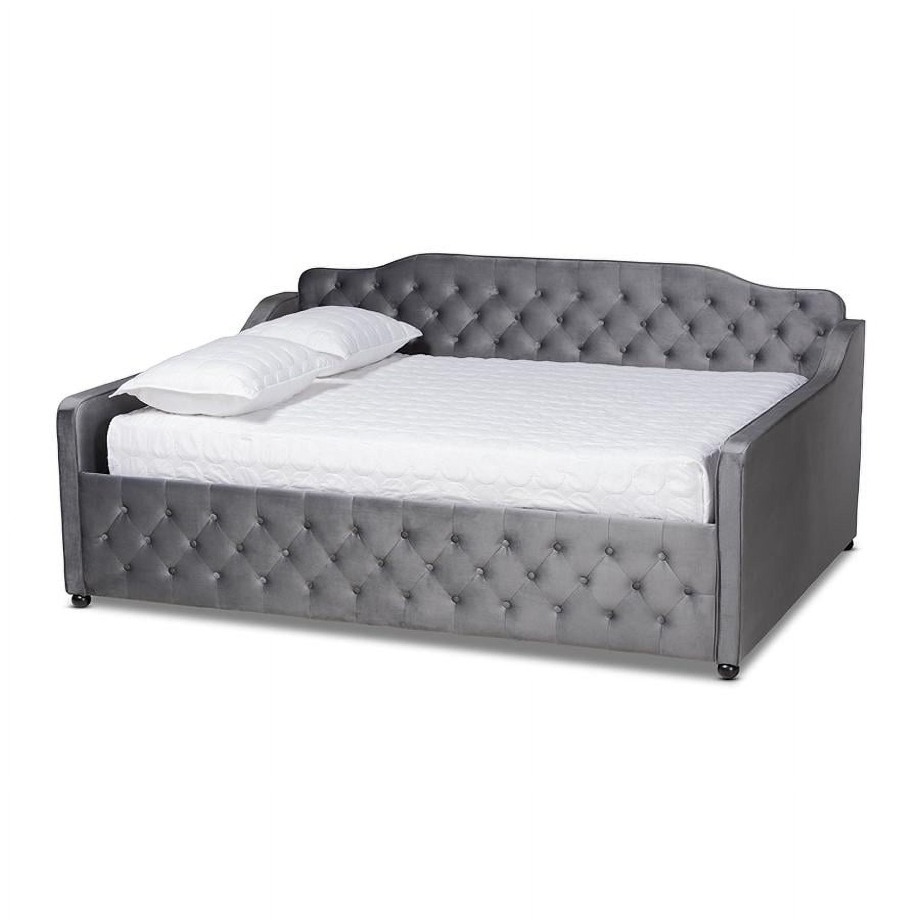 Gray Velvet Upholstered Button Tufted Full Daybed