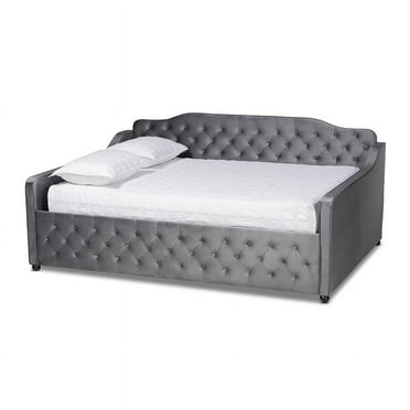 Freda Transitional Grey Velvet Fabric Upholstered and Button Tufted Full Size Daybed