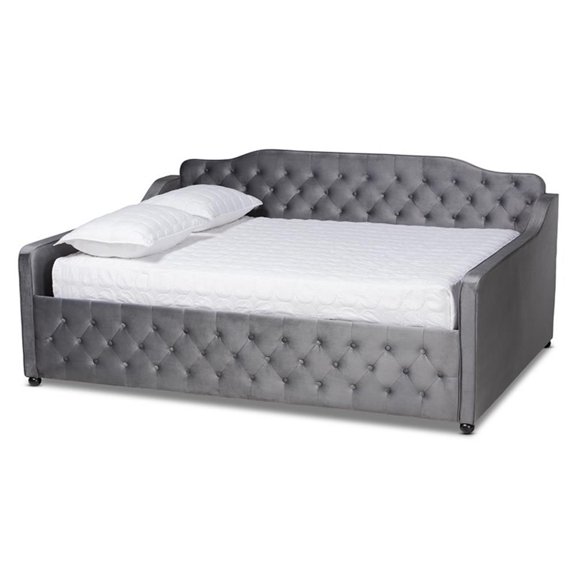 Freda Transitional Grey Velvet Fabric Upholstered and Button Tufted Full Size Daybed