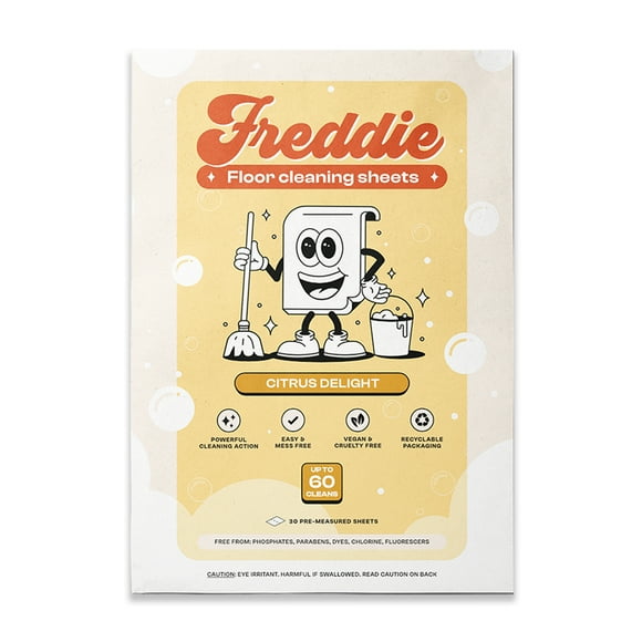 Freddie Floor Cleaning Sheets - Citrus Delight Scent -  Plastic Jug-Free - Multi-Surface Cleaner for Hardwood Tile Vinyl