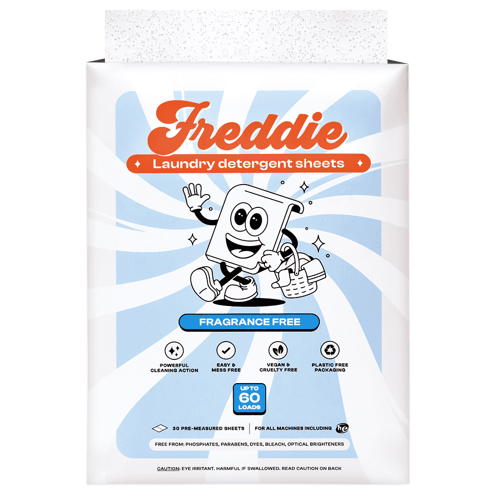Freddie Laundry Detergent Sheets – Jug-Free Format – Pre-Measured Strips – 60 Loads – Unscented for Sensitive Skin