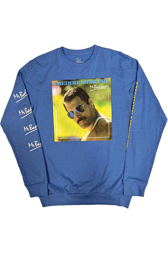 Freddie Mercury Unisex Long Sleeve T-Shirt Mr Bad Guy (Sleeve Print) (Small)