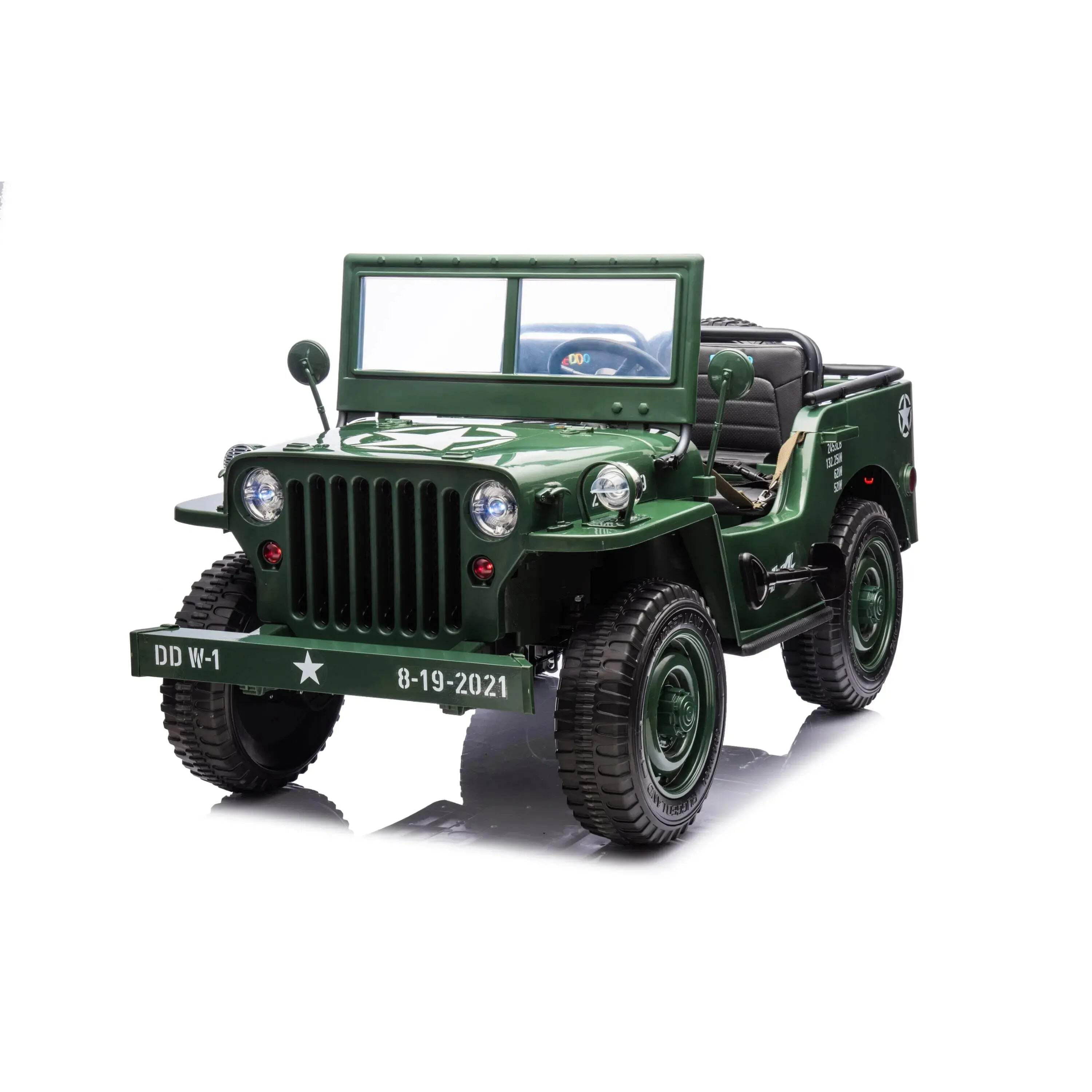 Freddo 24V Military Willy Jeep, 3-Seater Electric Ride-On, Battery, Military Green