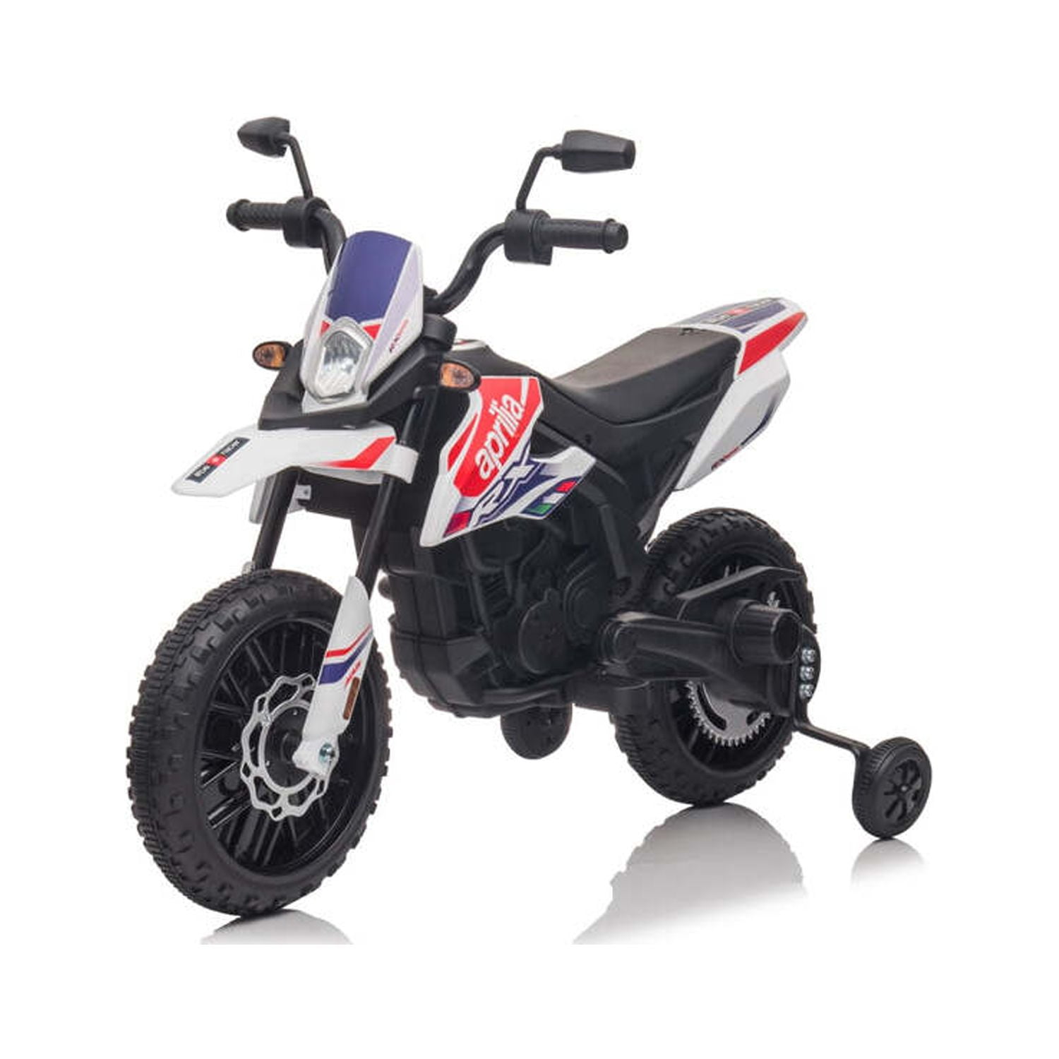 12V White Aprilia Kids Ride-On Motorcycle with Training Wheels